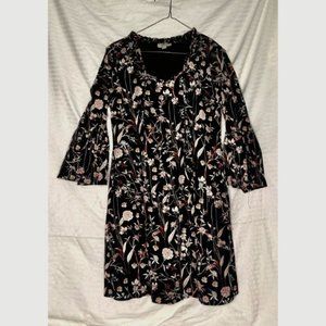 STYLE & CO Black Woodland Garden Bell Sleeve Floral Dress Size Medium